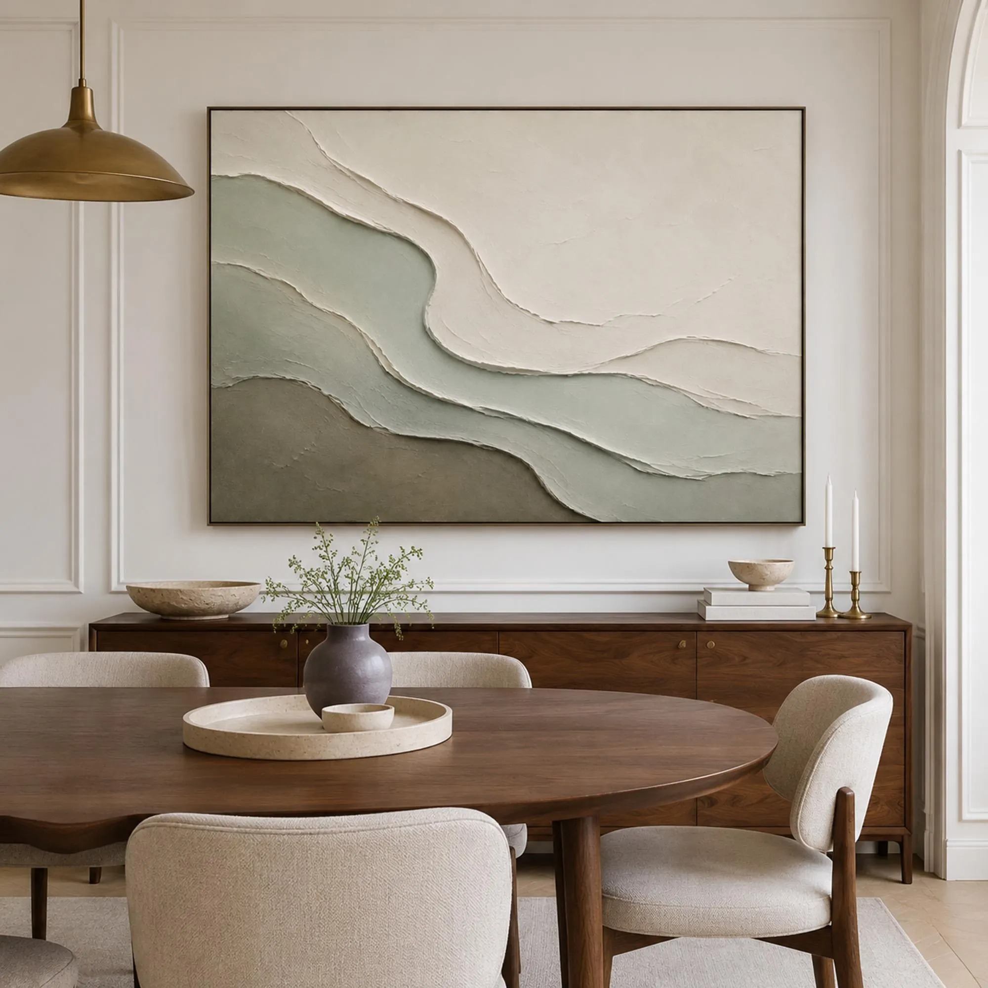 Terraced Earth - Sage & Moss Green Sculptural Relief Canvas Art
