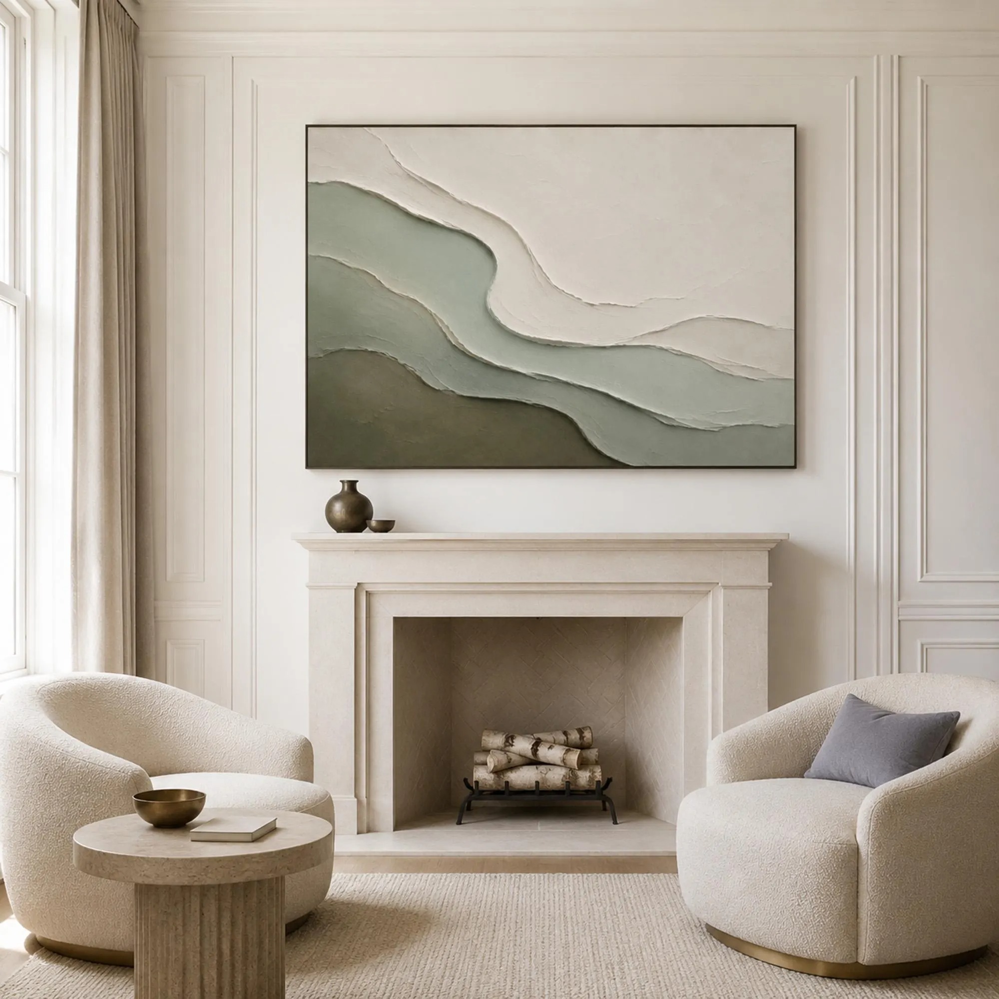 Terraced Earth - Sage & Moss Green Sculptural Relief Canvas Art