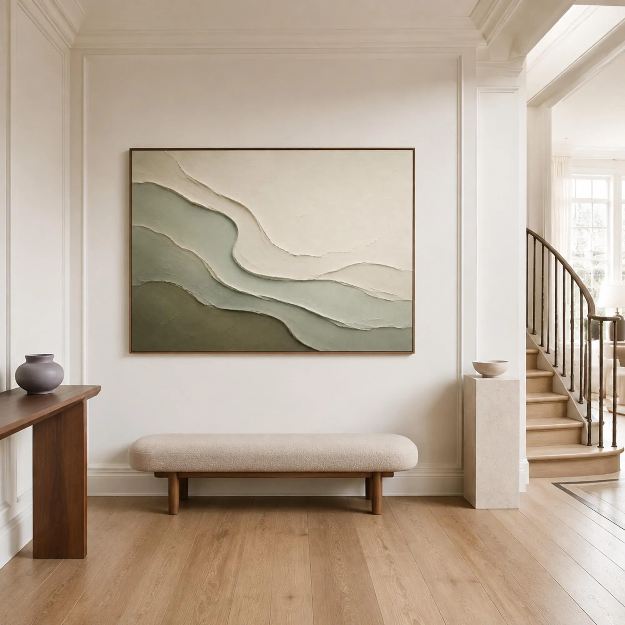 Terraced Earth - Sage & Moss Green Sculptural Relief Canvas Art