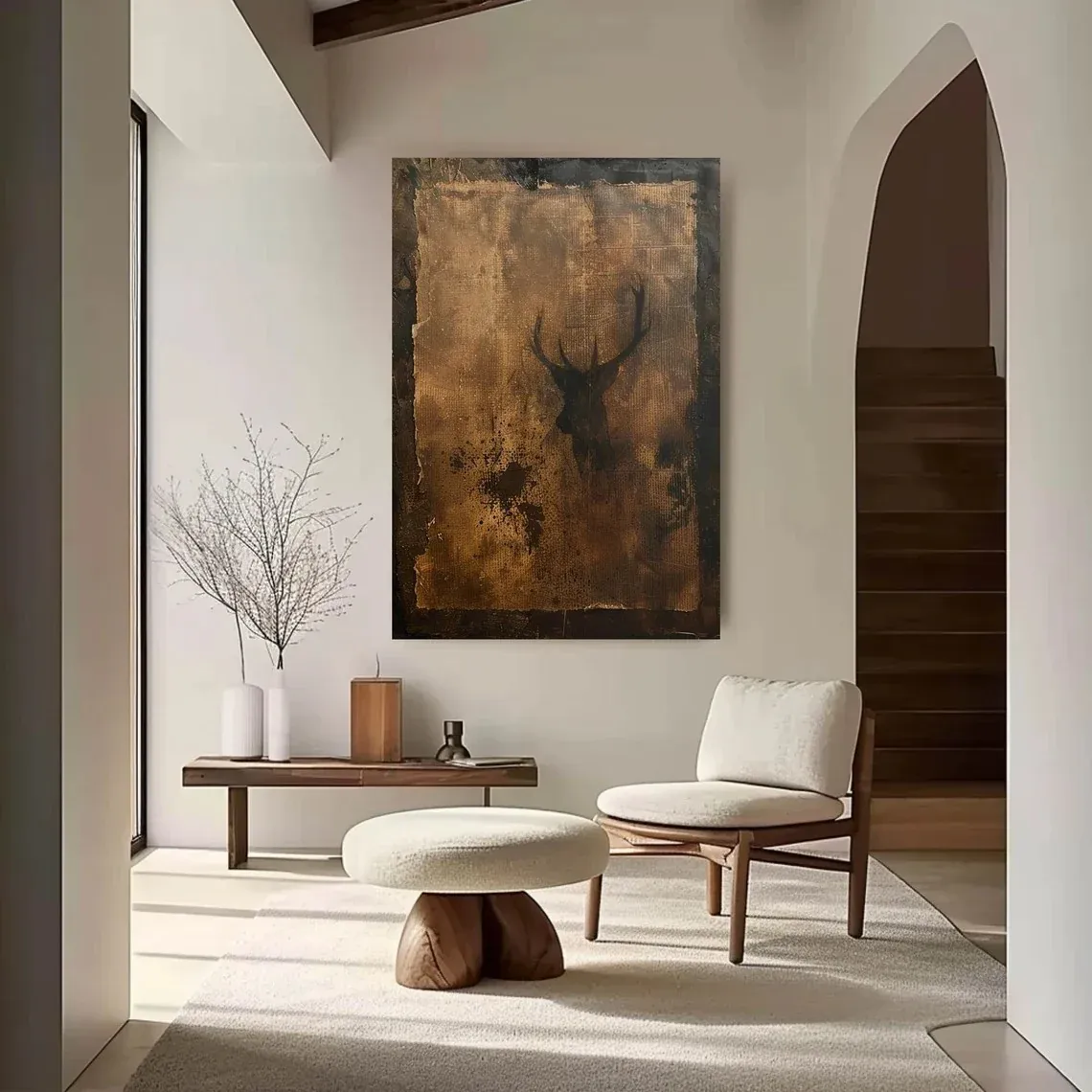 Majestic Silhouette - Vintage Gold & Dark Stag Wabi-Sabi Canvas Art