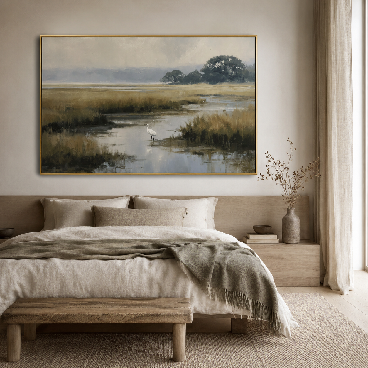 Tranquil Marshland River Landscape Canvas Wall Art