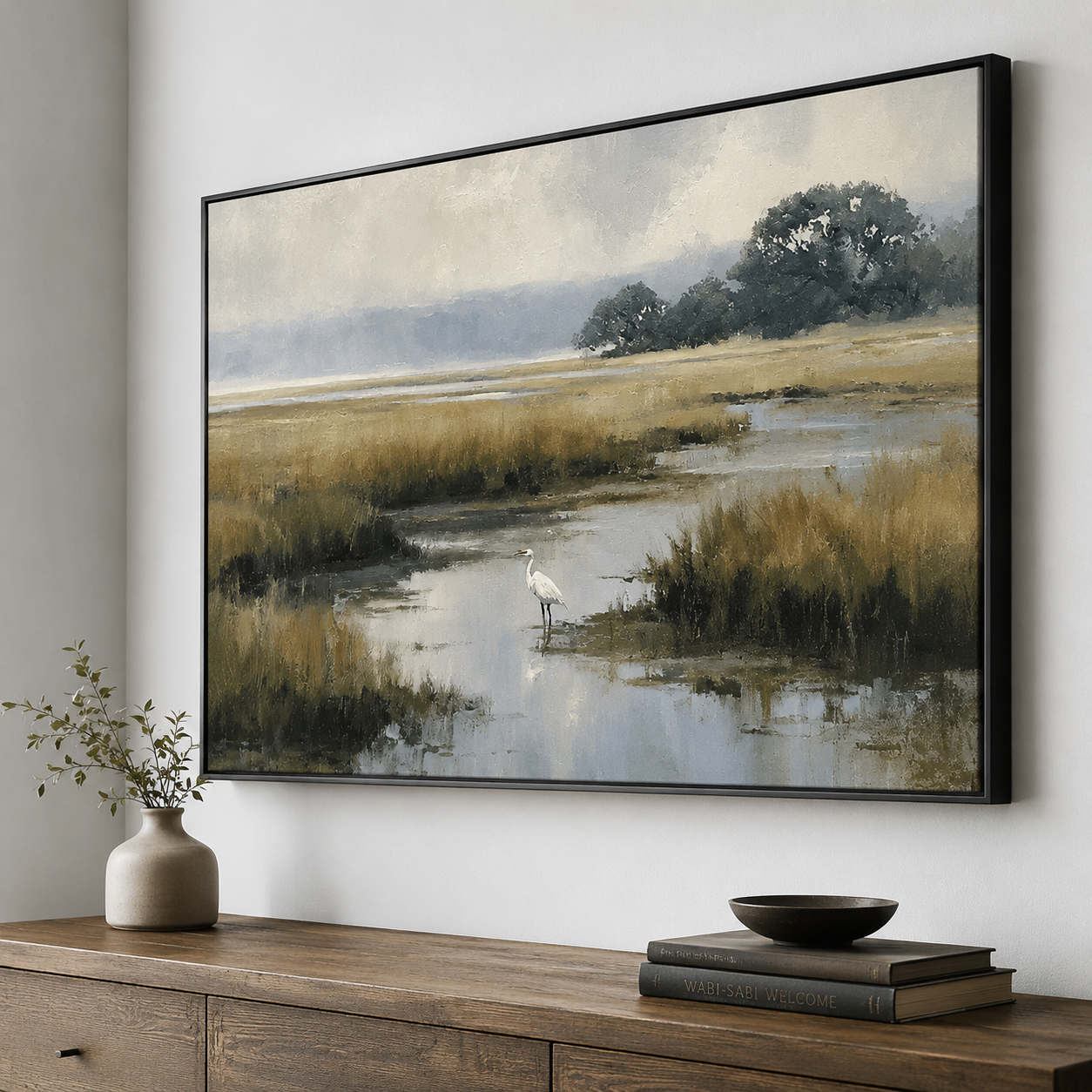 Tranquil Marshland River Landscape Canvas Wall Art
