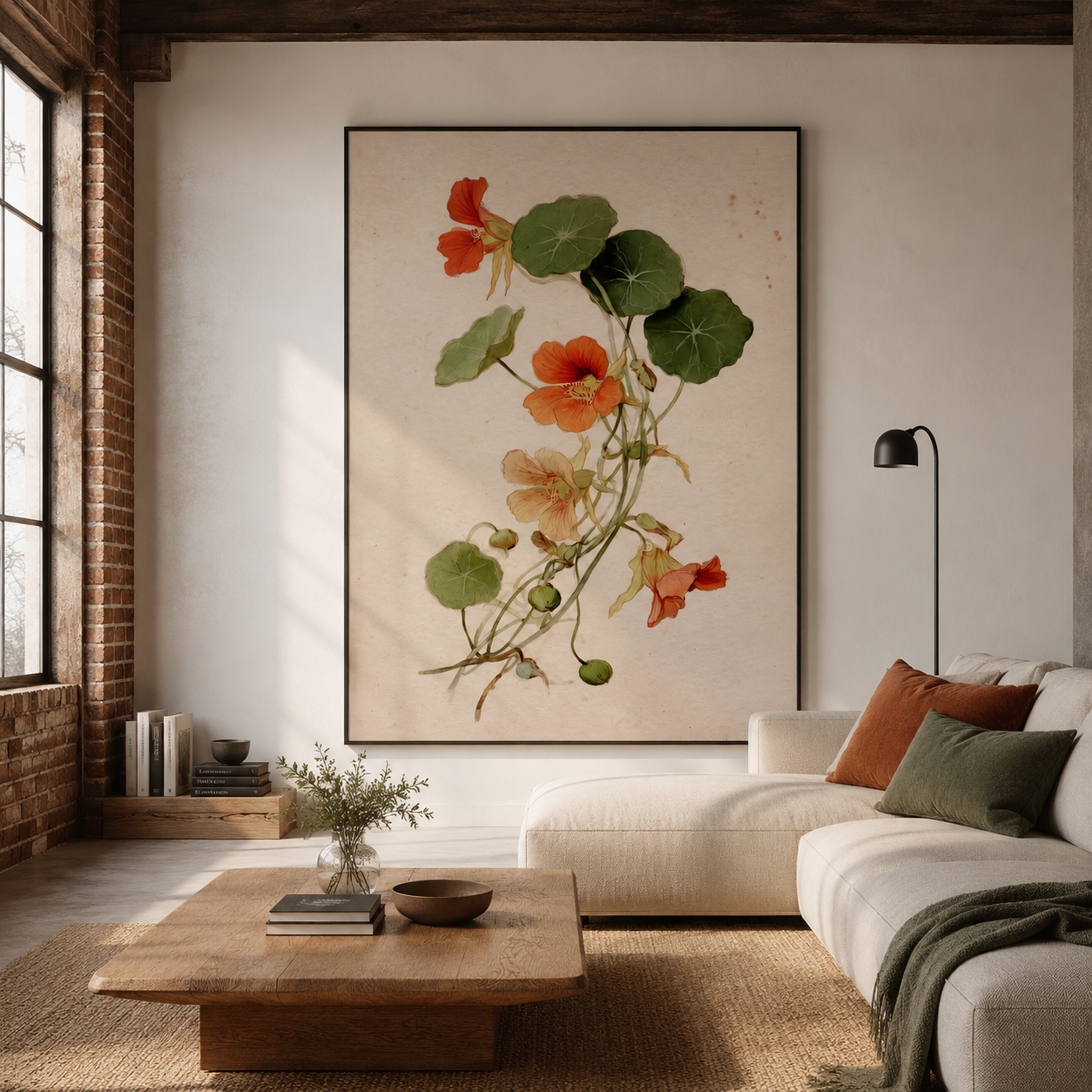 Nasturtium Cascade - Vintage Botanical Flower Oil Painting