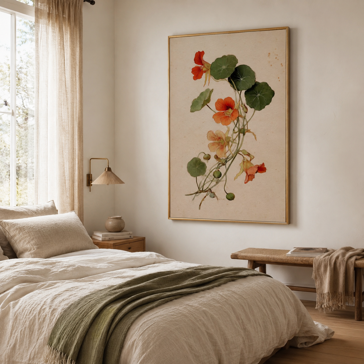 Nasturtium Cascade - Vintage Botanical Flower Oil Painting
