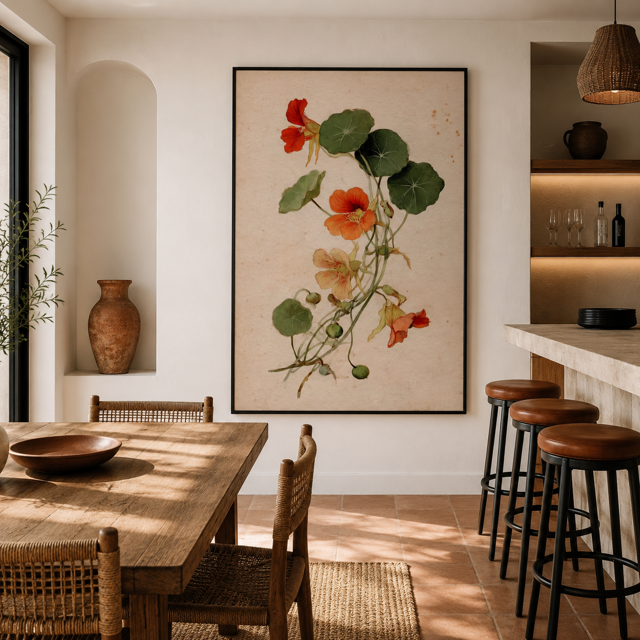 Nasturtium Cascade - Vintage Botanical Flower Oil Painting