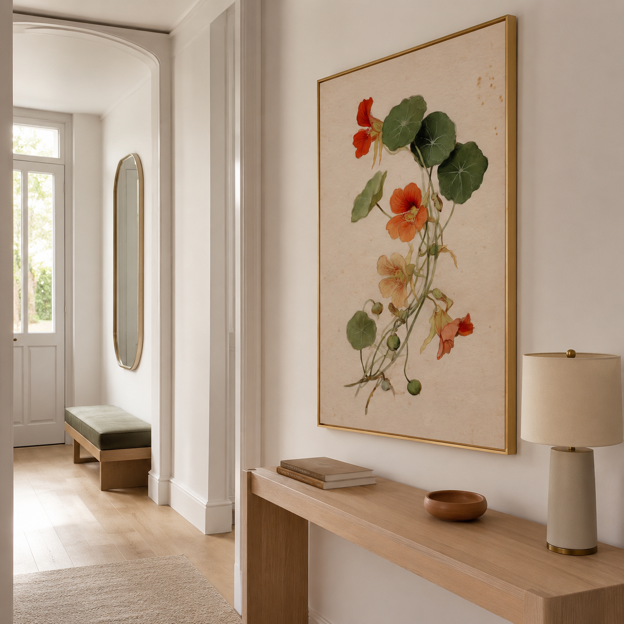 Nasturtium Cascade - Vintage Botanical Flower Oil Painting