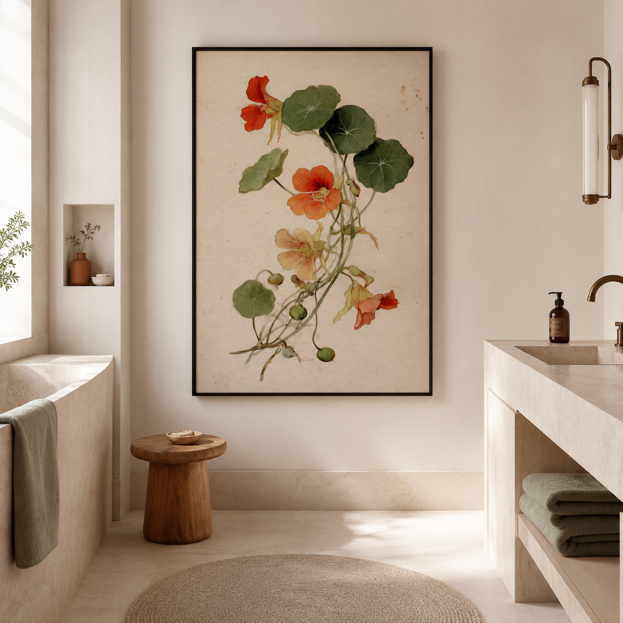 Nasturtium Cascade - Vintage Botanical Flower Oil Painting