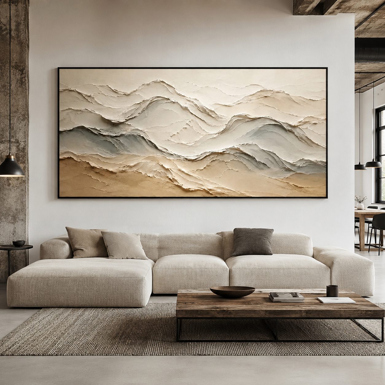 Neutral Textured Mountain Range Abstract Canvas Wall Art