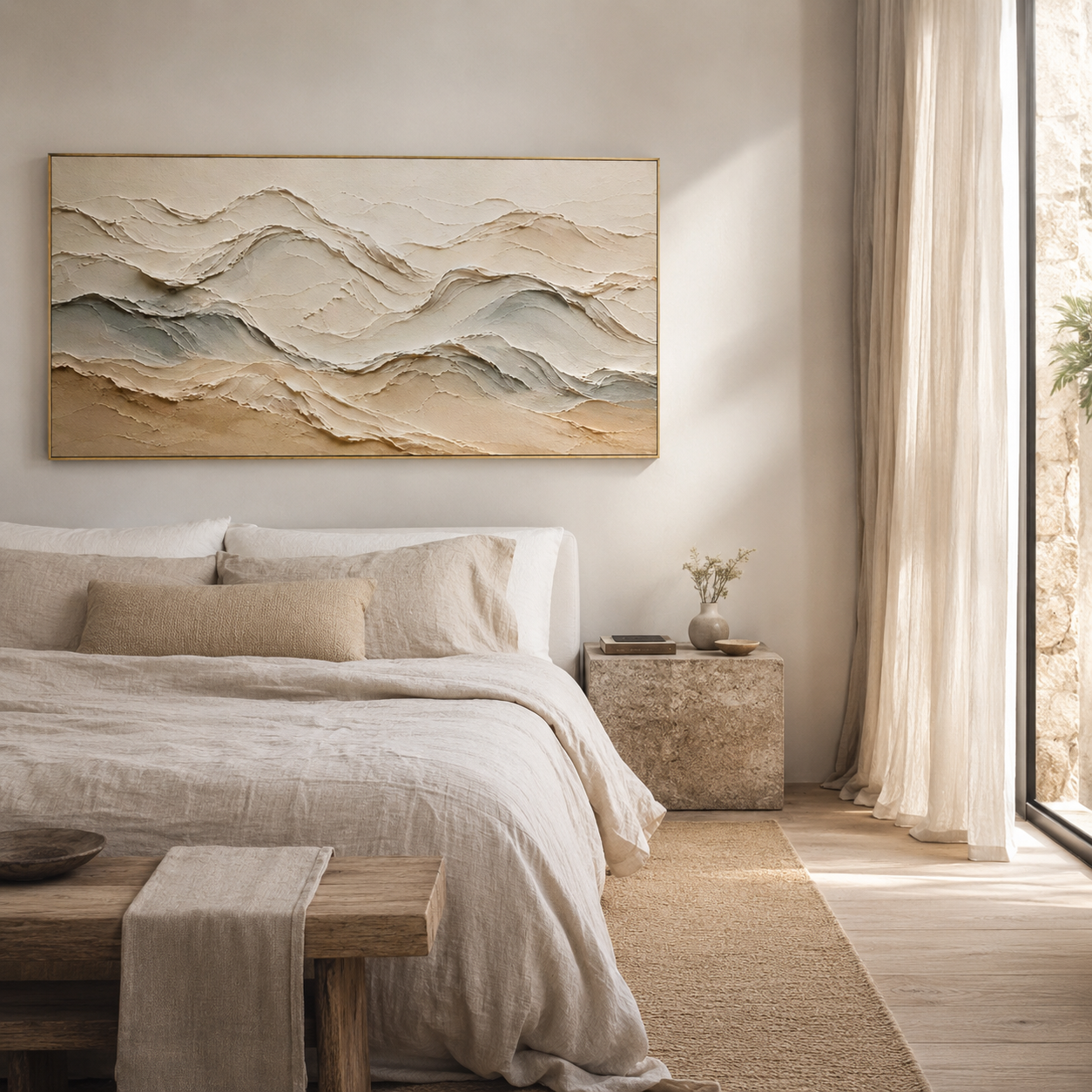 Neutral Textured Mountain Range Abstract Canvas Wall Art