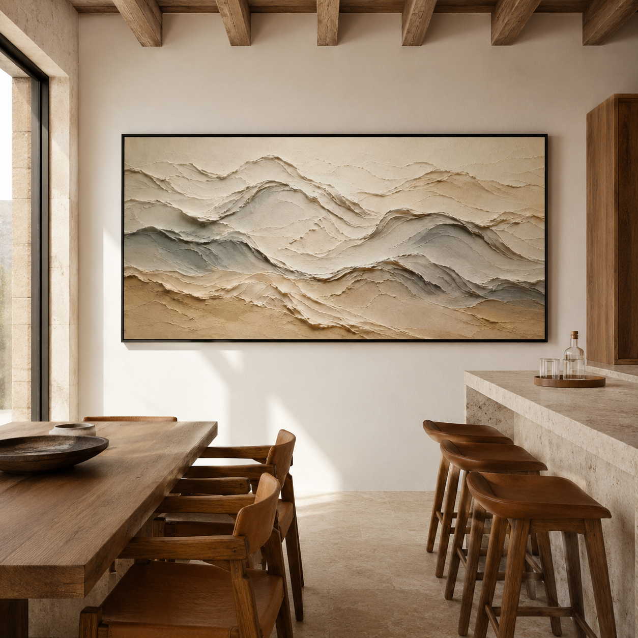 Neutral Textured Mountain Range Abstract Canvas Wall Art