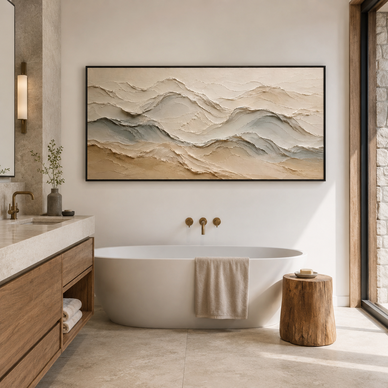 Neutral Textured Mountain Range Abstract Canvas Wall Art