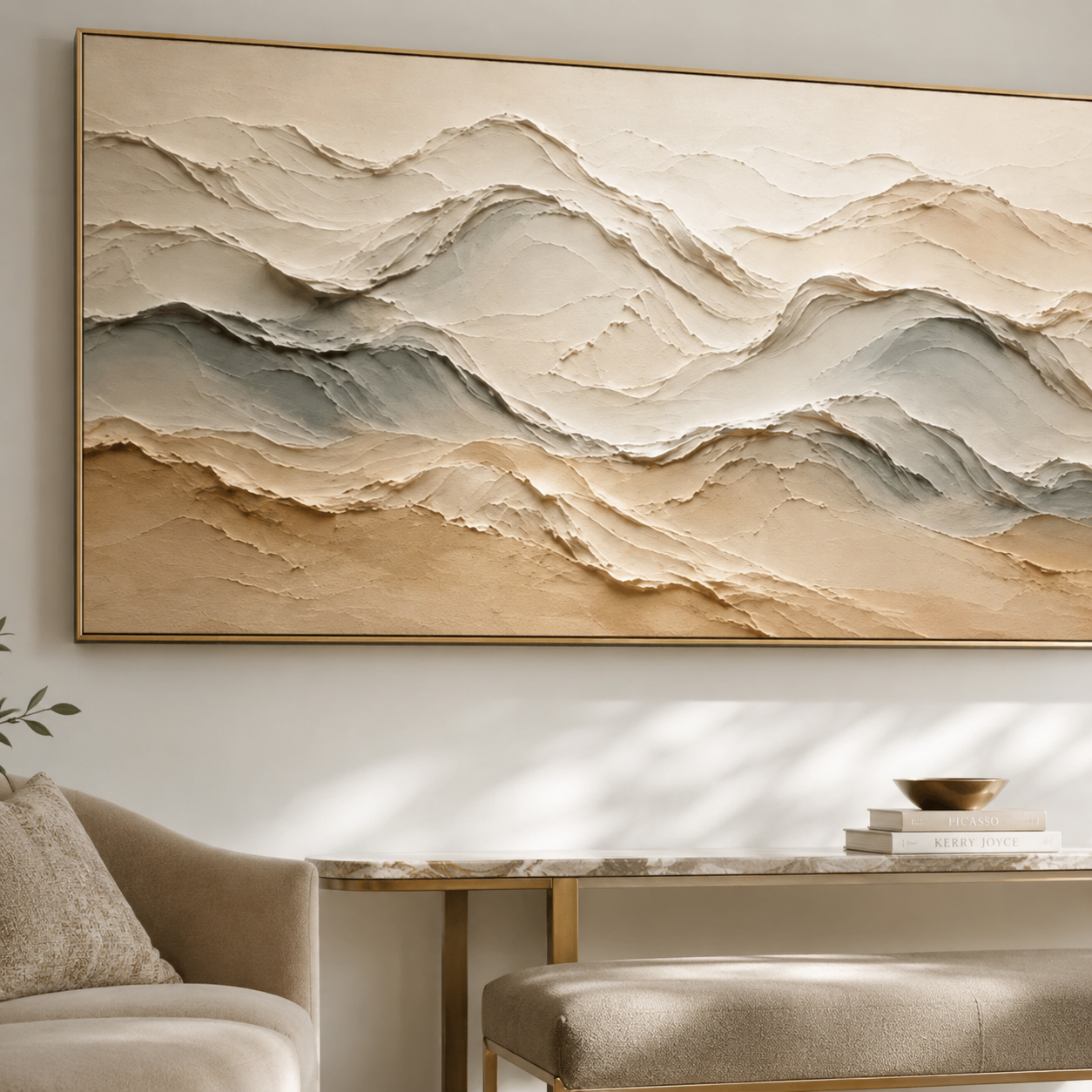 Neutral Textured Mountain Range Abstract Canvas Wall Art