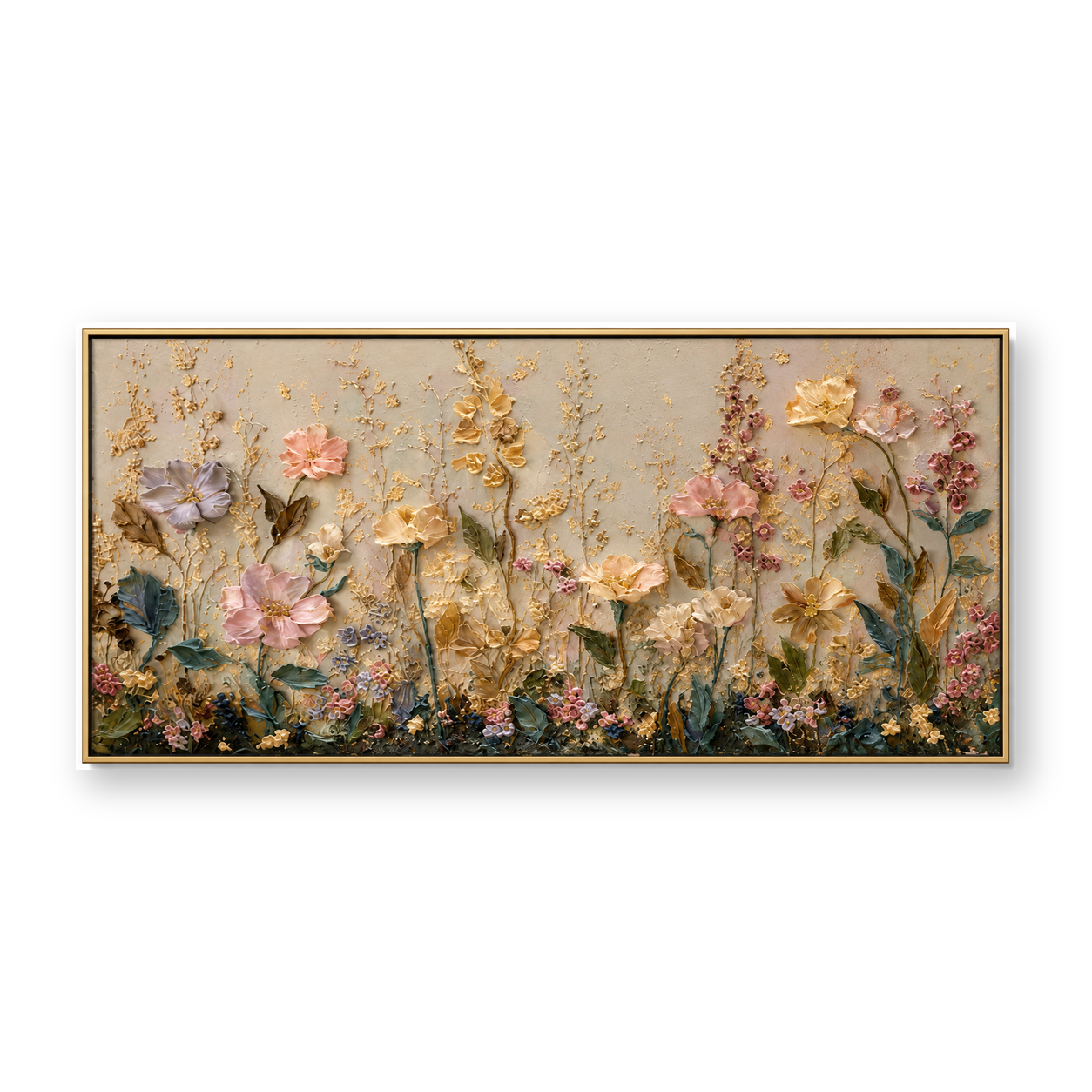 Pastel Wildflower Meadow Textured Floral Canvas Wall Art