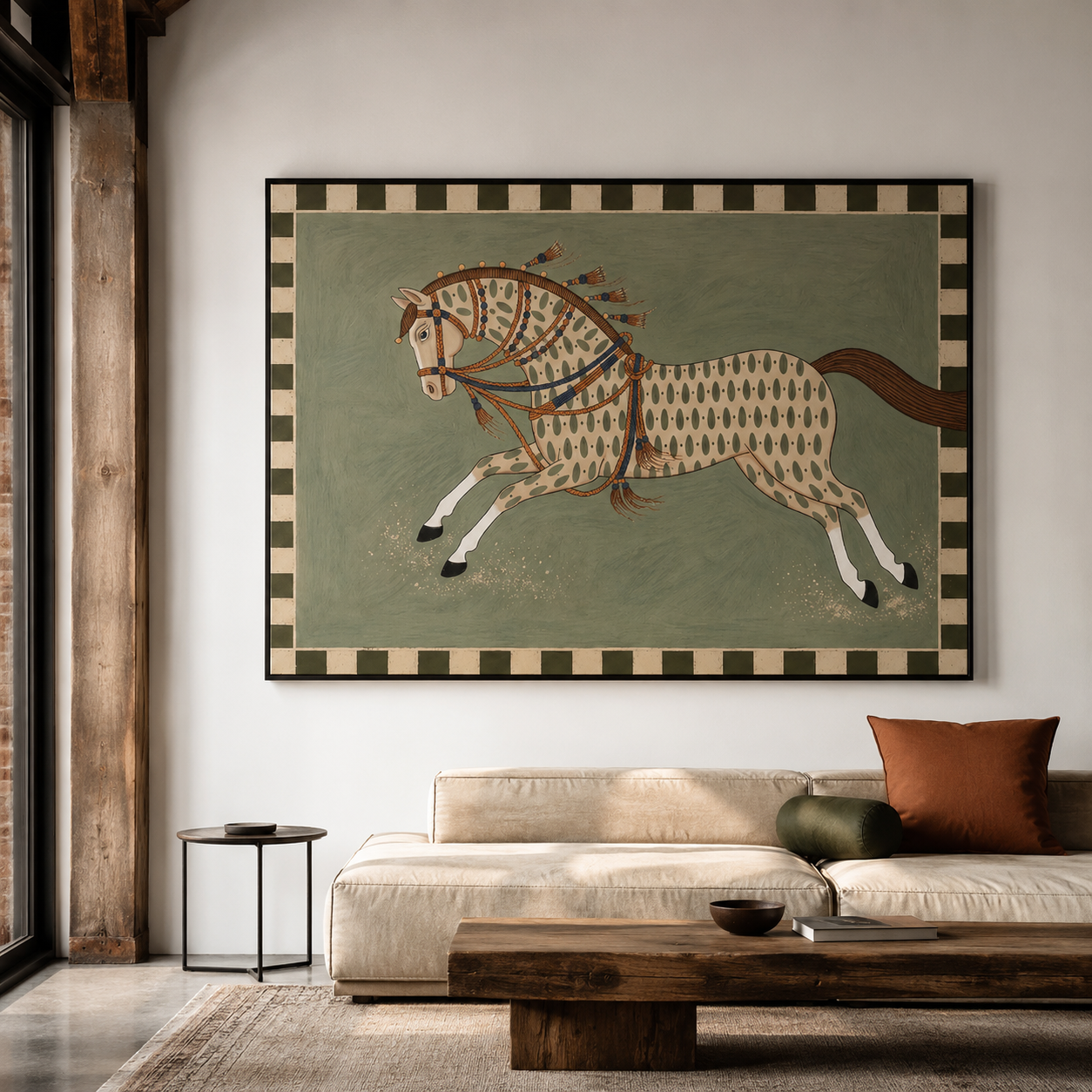 The Patterned Stallion - Decorative Folk Horse Oil Painting