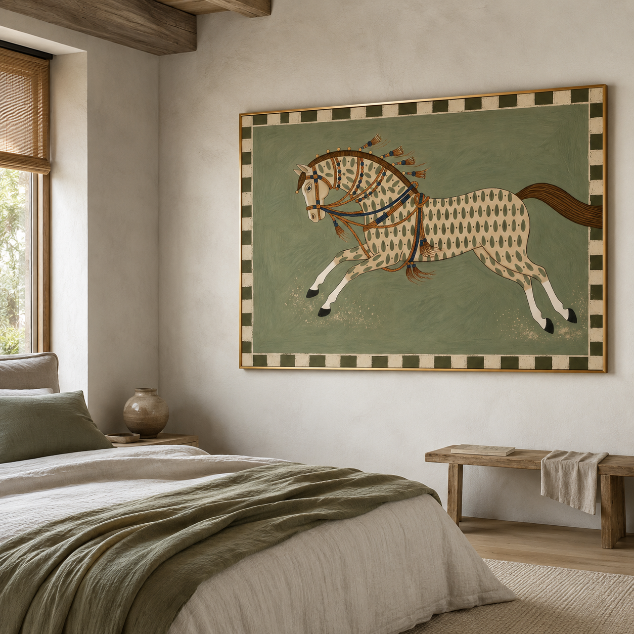 The Patterned Stallion - Decorative Folk Horse Oil Painting
