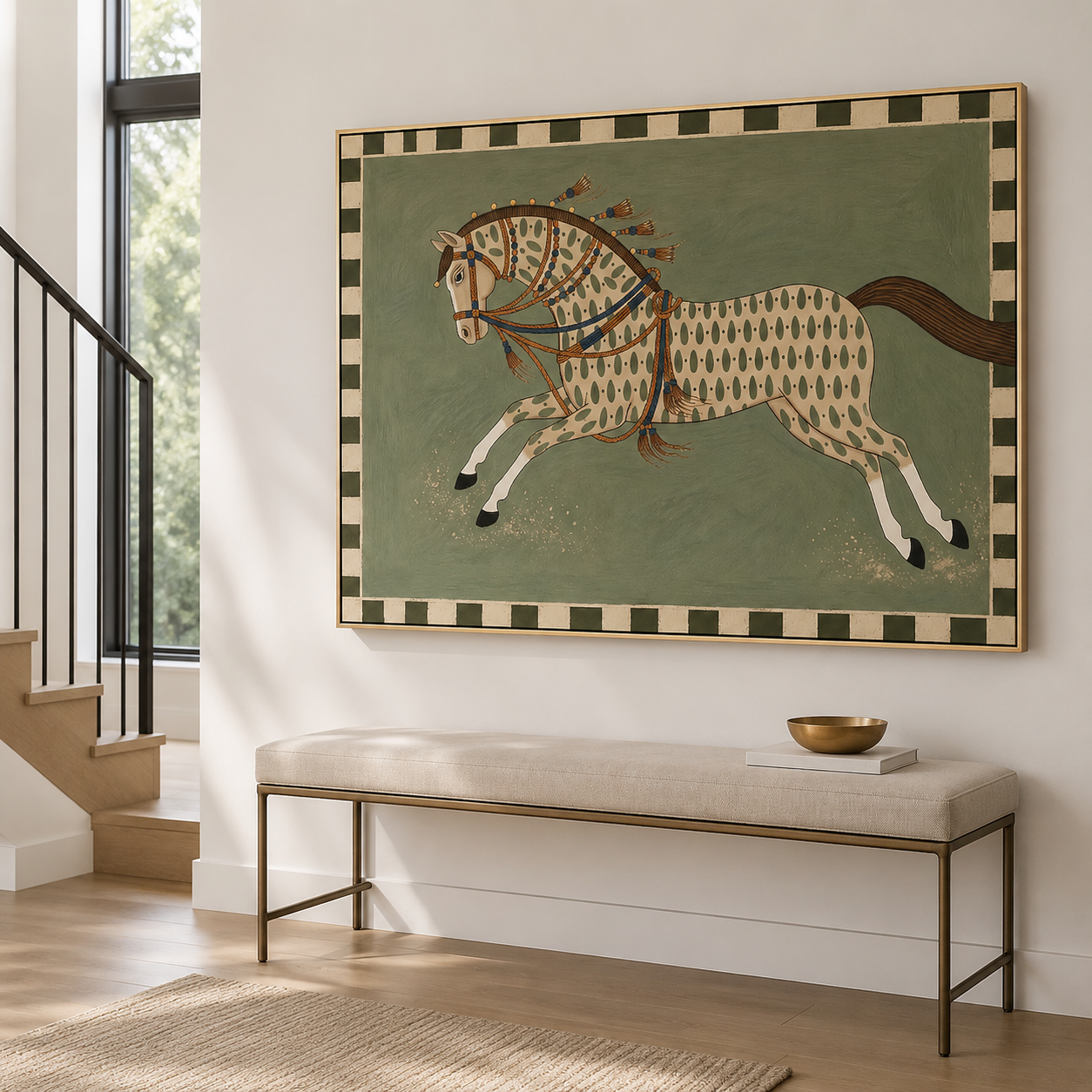 The Patterned Stallion - Decorative Folk Horse Oil Painting