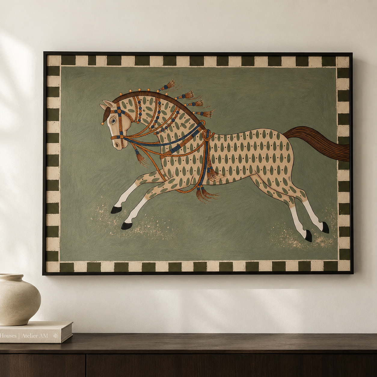 The Patterned Stallion - Decorative Folk Horse Oil Painting