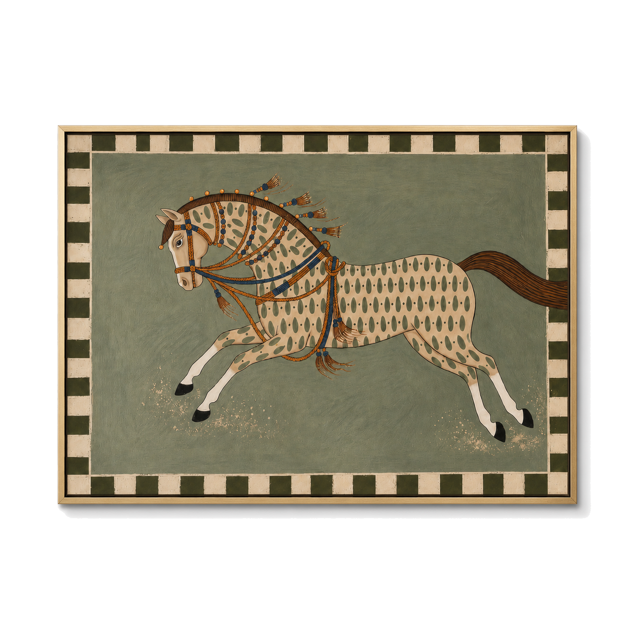 The Patterned Stallion - Decorative Folk Horse Oil Painting
