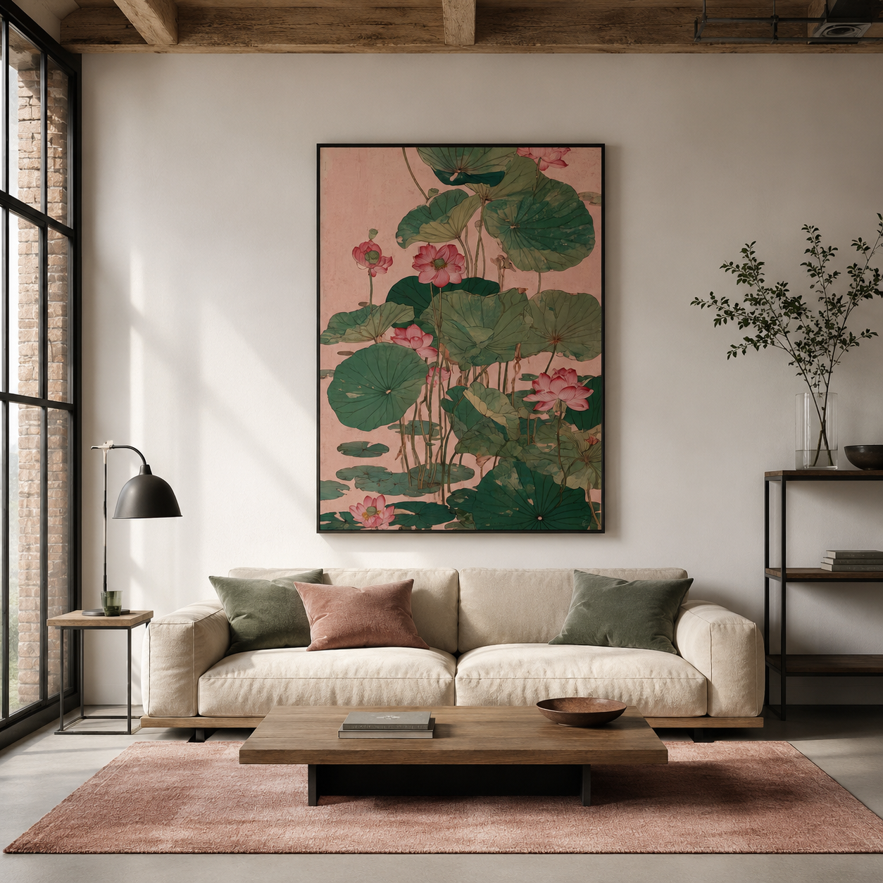 Pink Lotus Pond Asian Botanical Canvas Wall Art