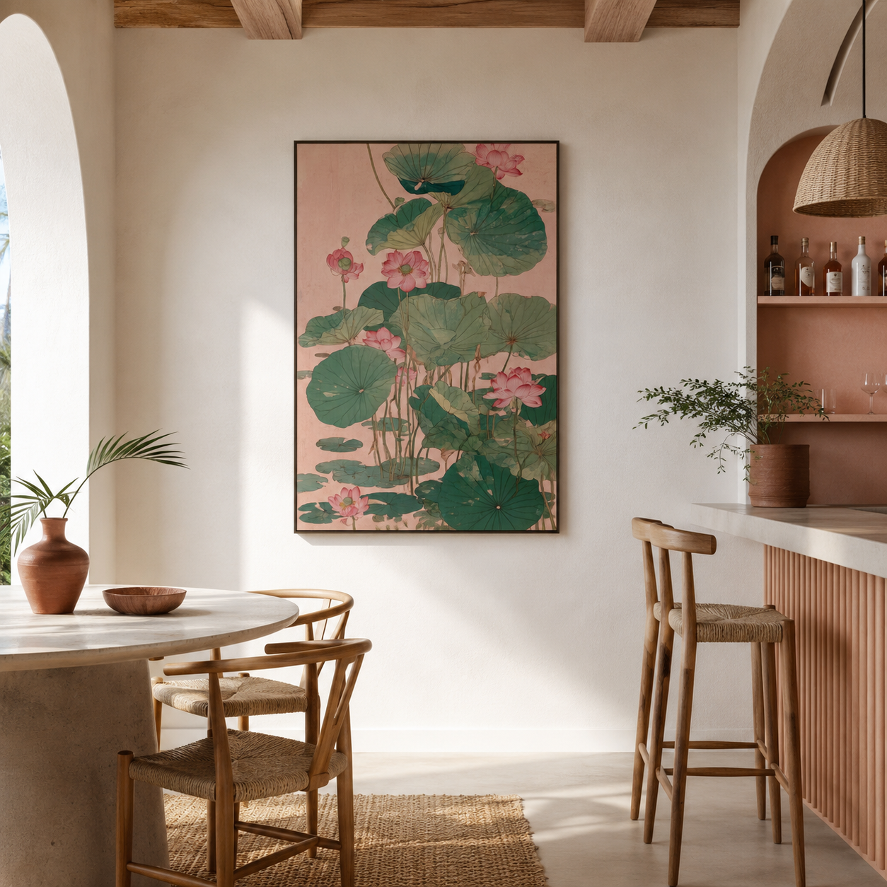 Pink Lotus Pond Asian Botanical Canvas Wall Art
