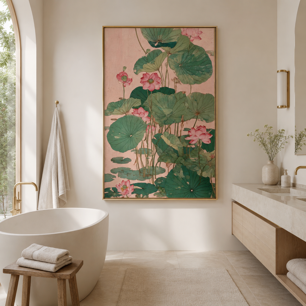 Pink Lotus Pond Asian Botanical Canvas Wall Art