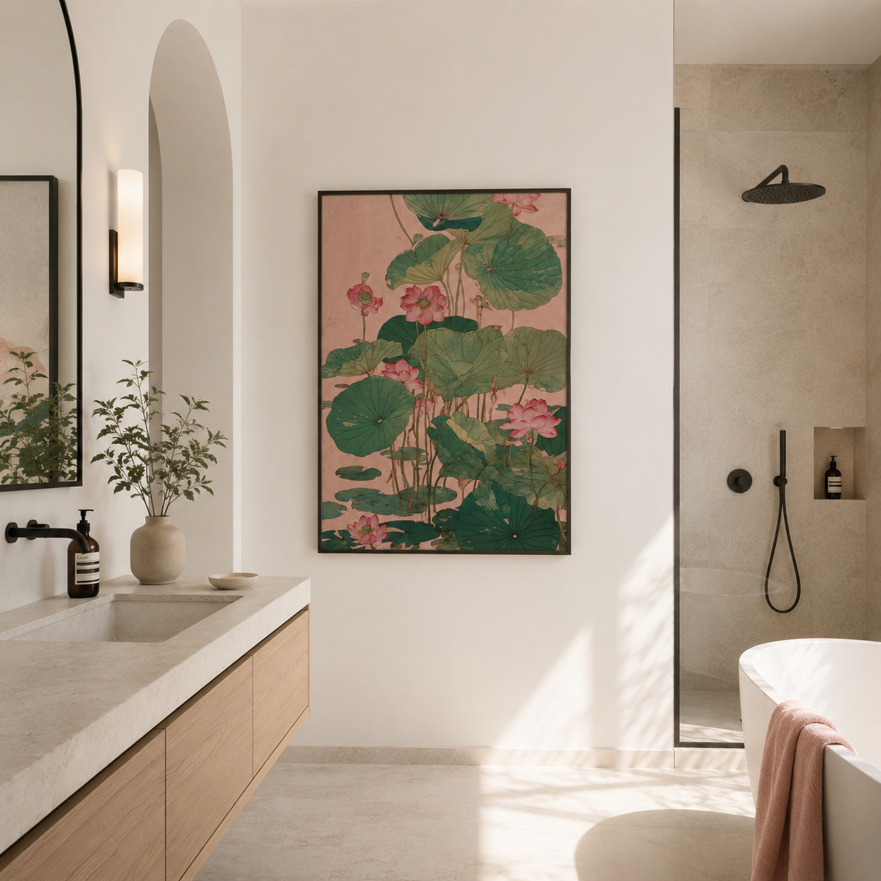 Pink Lotus Pond Asian Botanical Canvas Wall Art