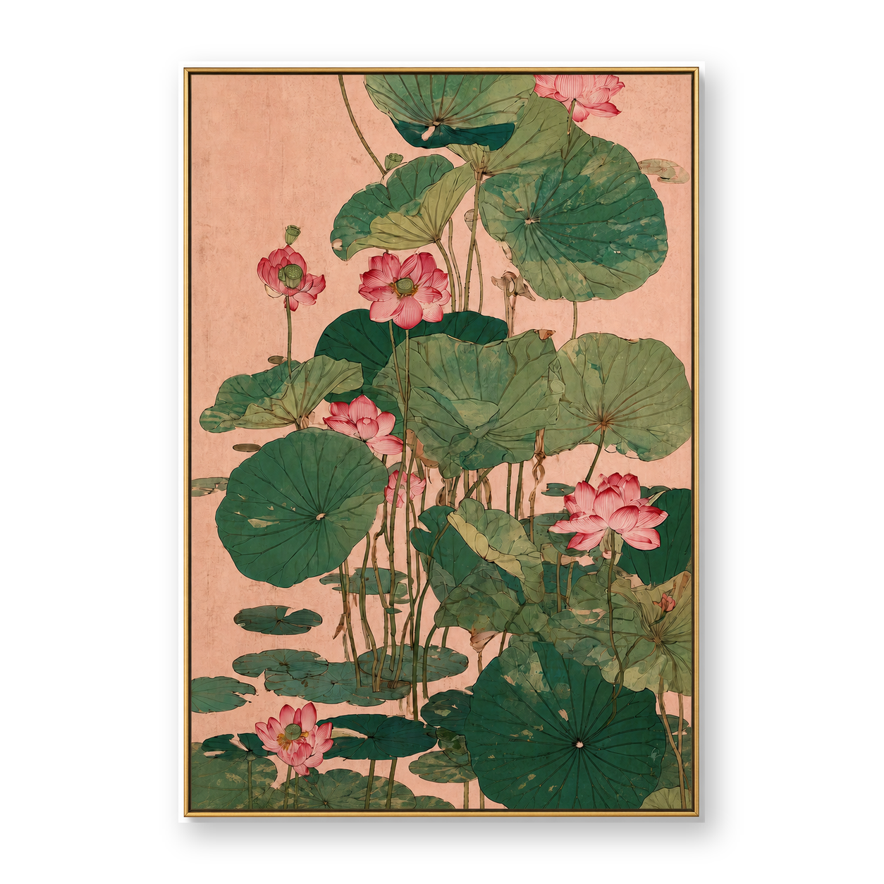 Pink Lotus Pond Asian Botanical Canvas Wall Art