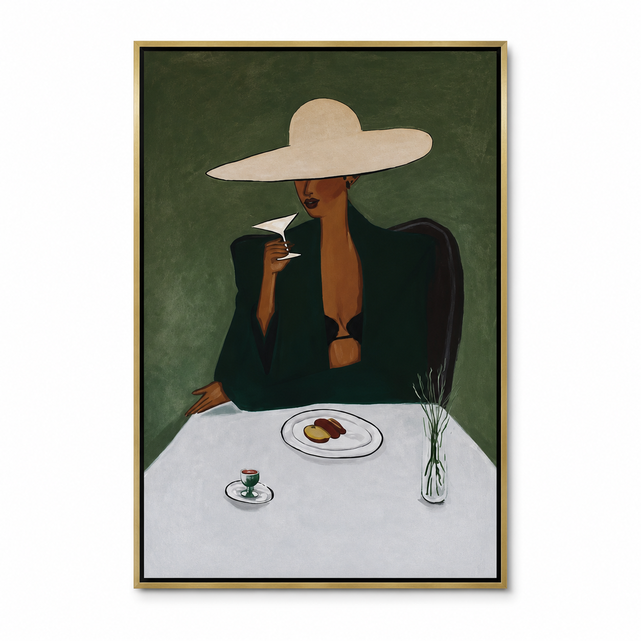 Evening Solitude - Elegant Woman with Wide Hat Painting