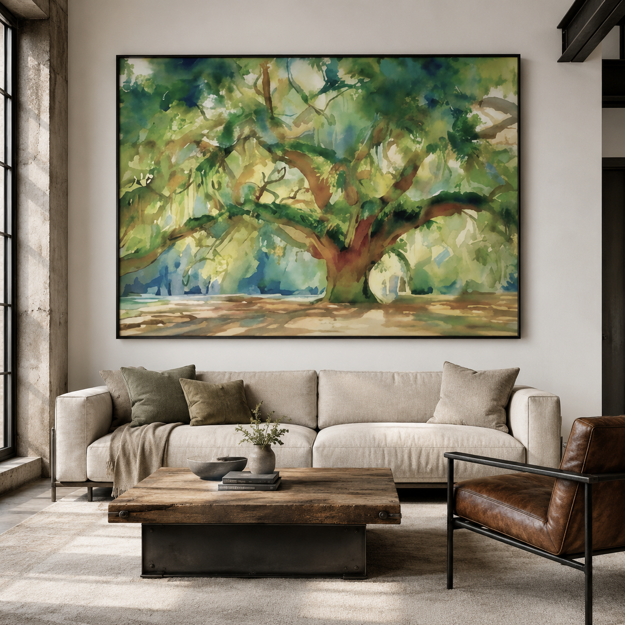 Sunlit Spreading Oak Tree Impressionist Canvas Wall Art