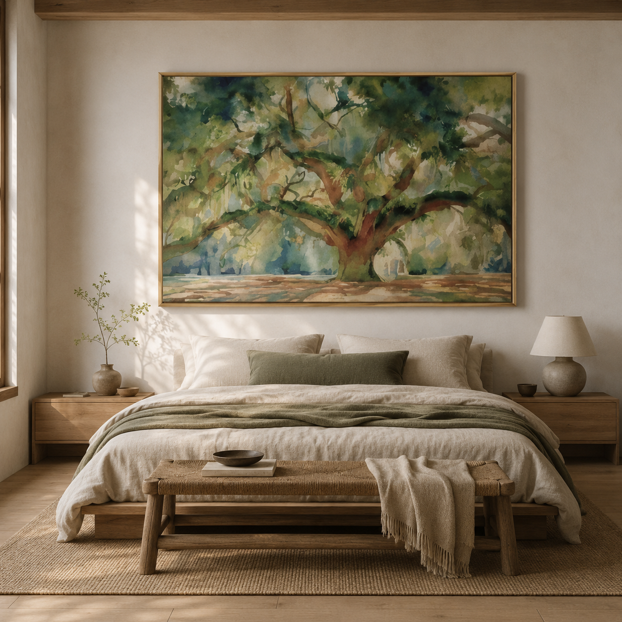 Sunlit Spreading Oak Tree Impressionist Canvas Wall Art
