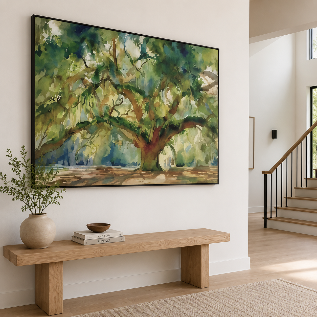 Sunlit Spreading Oak Tree Impressionist Canvas Wall Art