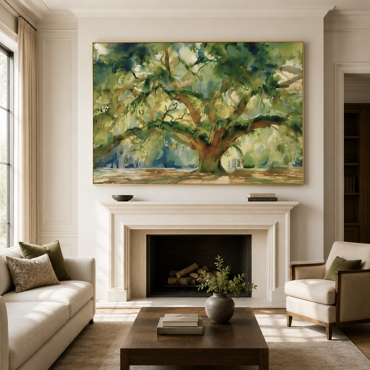 Sunlit Spreading Oak Tree Impressionist Canvas Wall Art