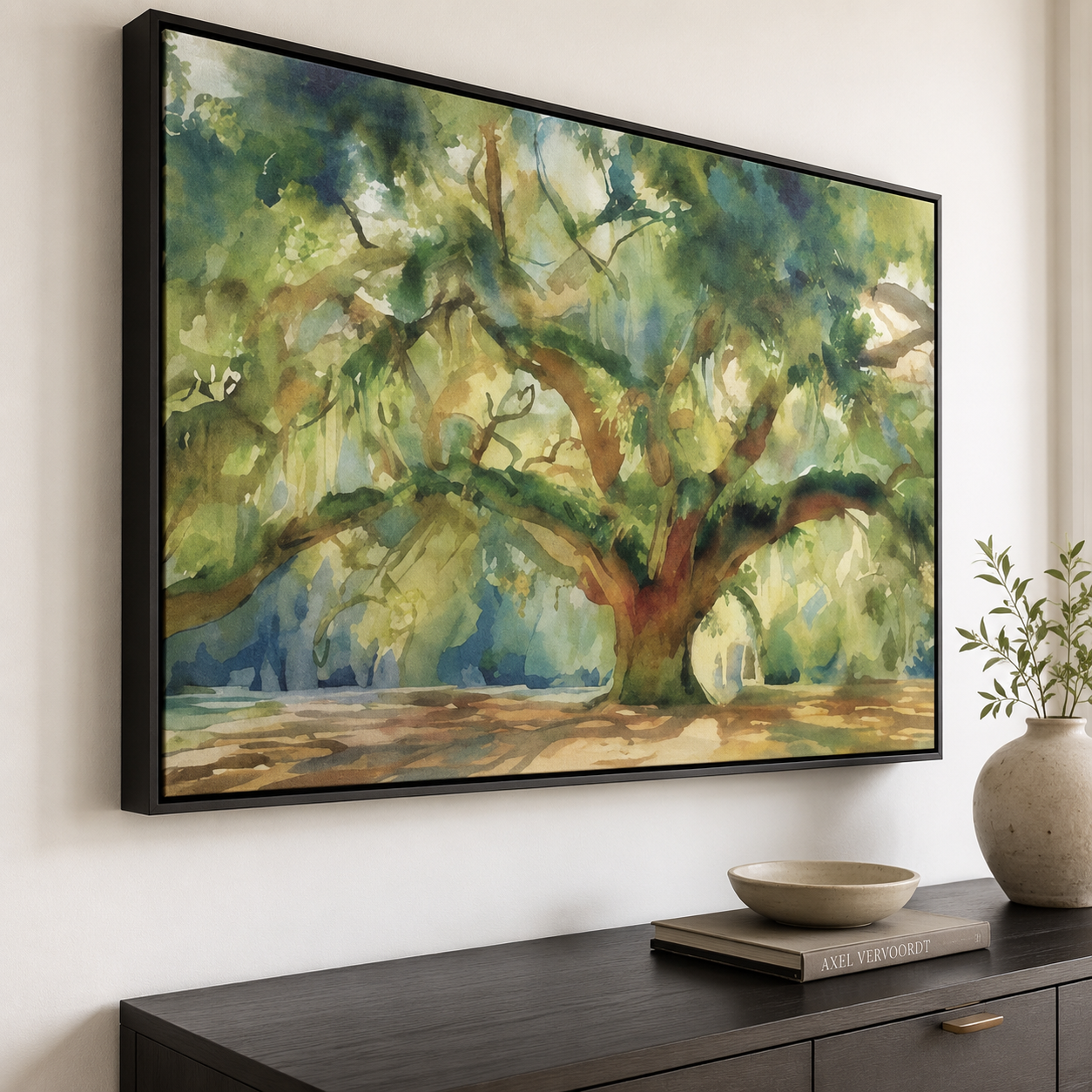 Sunlit Spreading Oak Tree Impressionist Canvas Wall Art