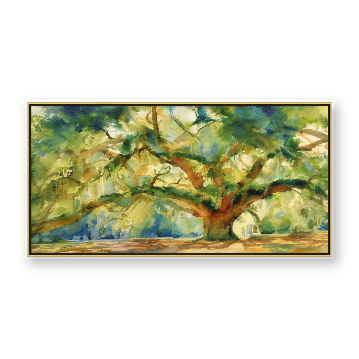 Sunlit Spreading Oak Tree Impressionist Canvas Wall Art