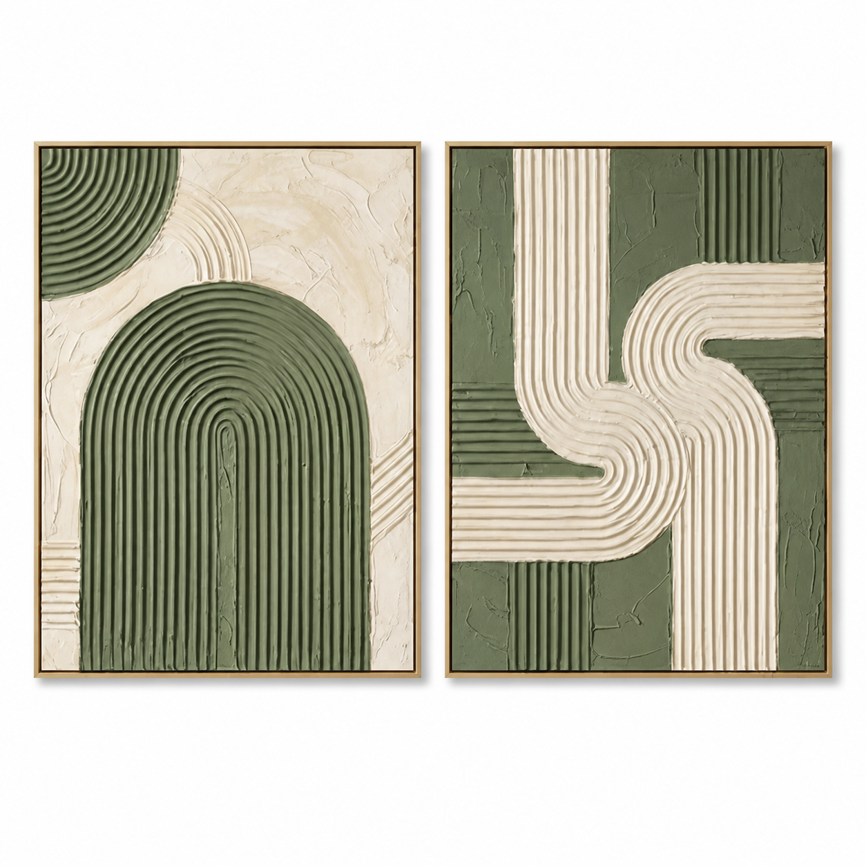 Verdant Curves - Green & Cream Textured Arch Painting Set