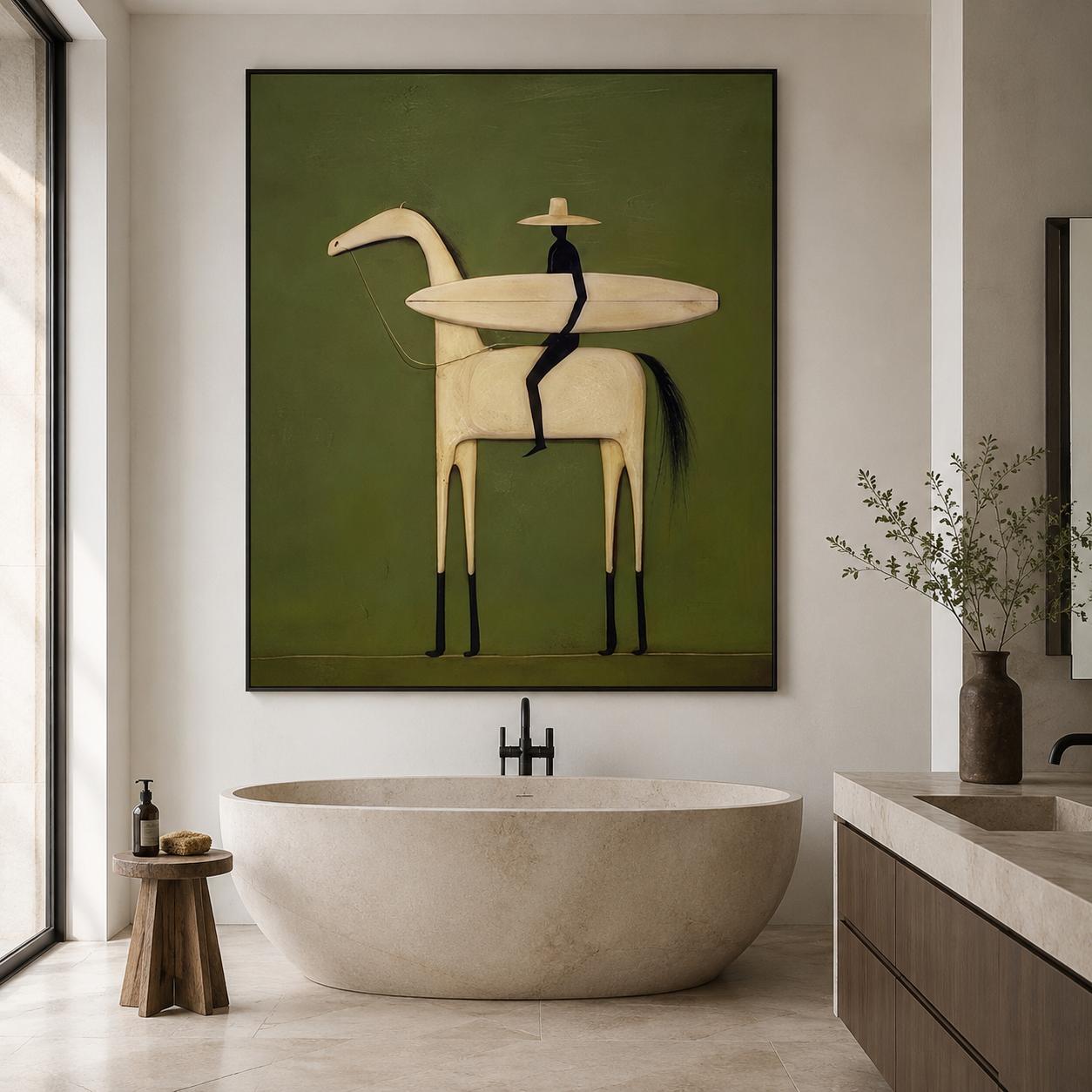 The Long Ride to the Sea - Surfer on Horse Oil Painting
