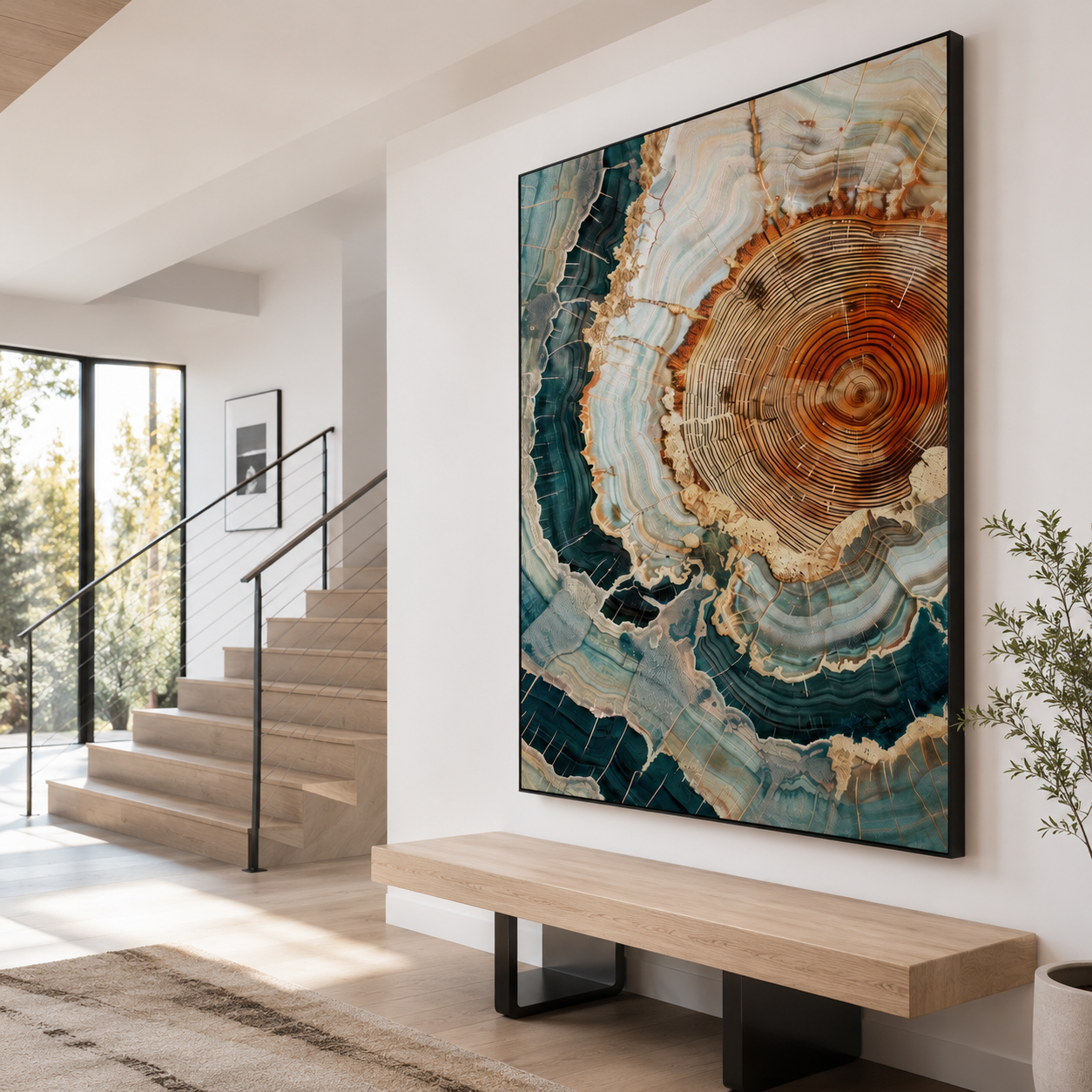 Teal and Rust Agate Geode Abstract Canvas Wall Art