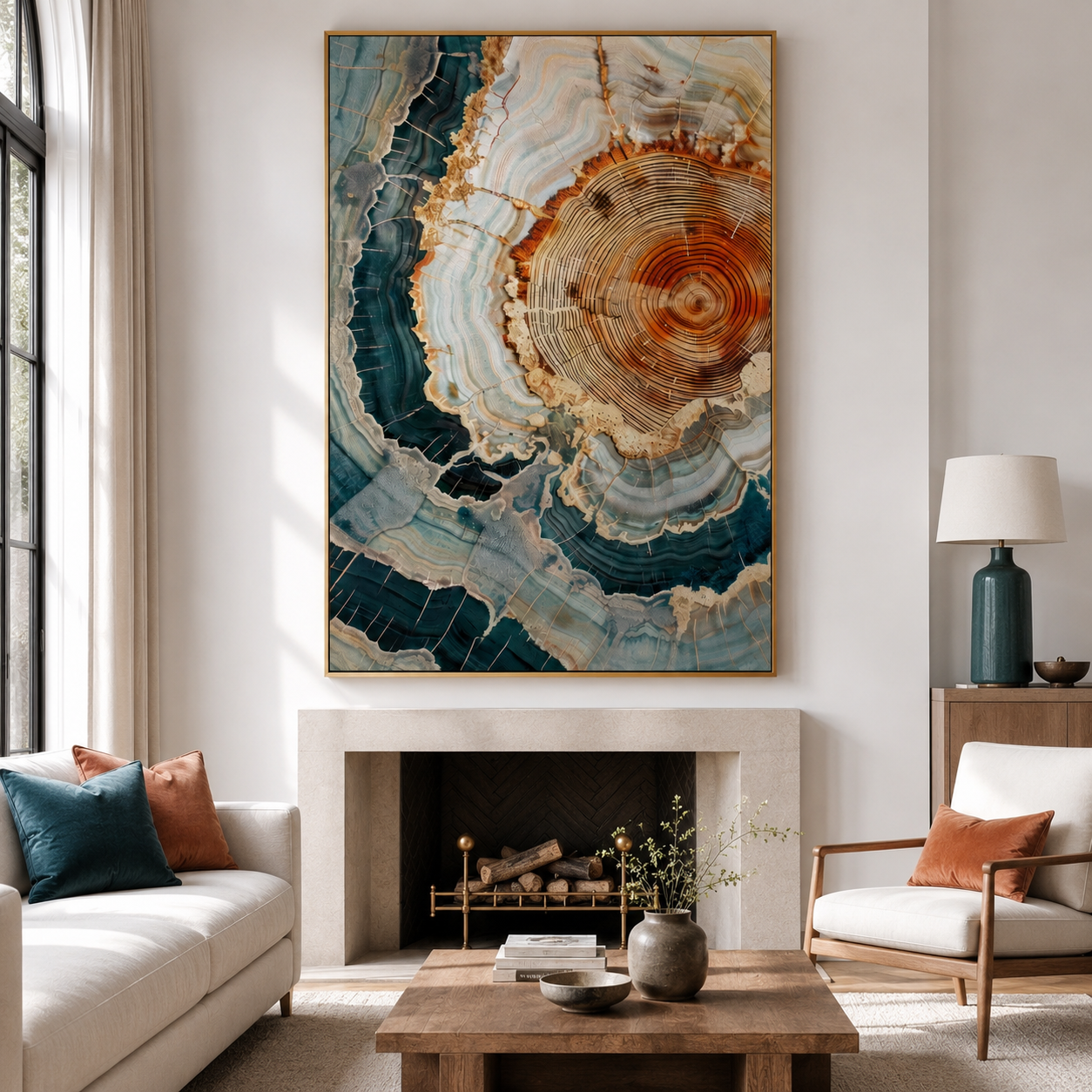 Teal and Rust Agate Geode Abstract Canvas Wall Art