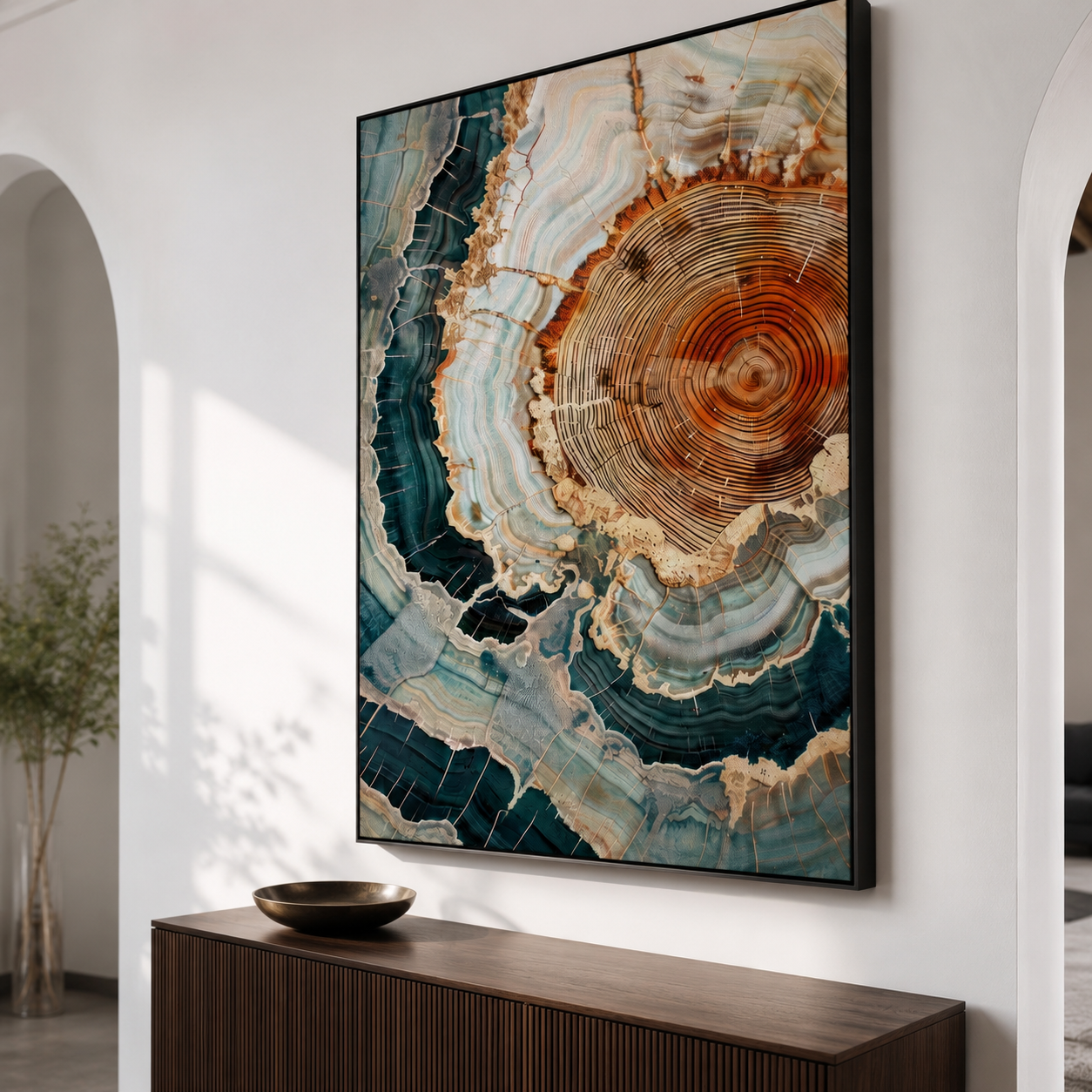 Teal and Rust Agate Geode Abstract Canvas Wall Art