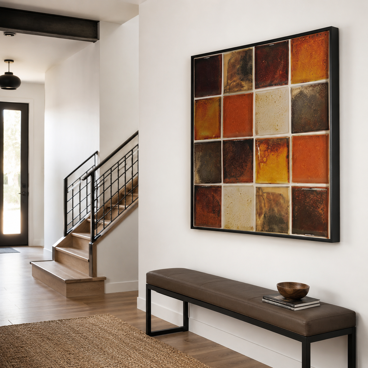 Rustic Terracotta Geometric Grid Abstract Canvas Wall Art