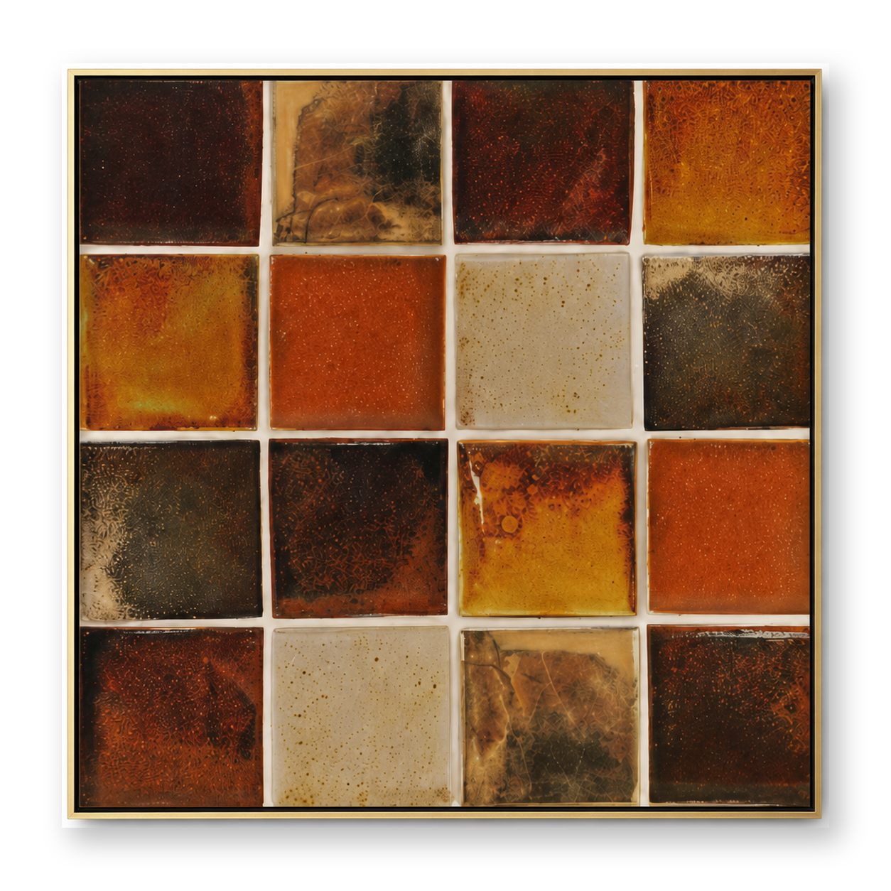 Rustic Terracotta Geometric Grid Abstract Canvas Wall Art