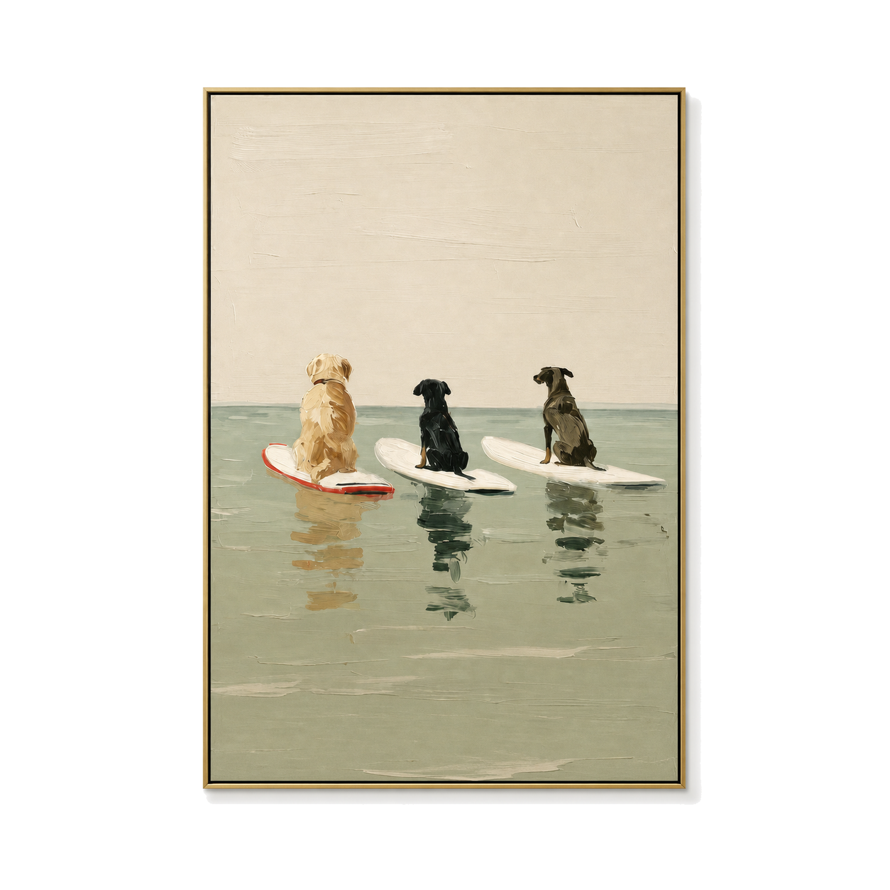 Waiting for the Break - Three Surfing Dogs Oil Painting