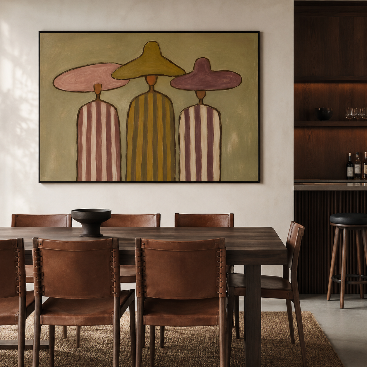 Quiet Assembly - Three Women in Wide Brim Hats Oil Painting