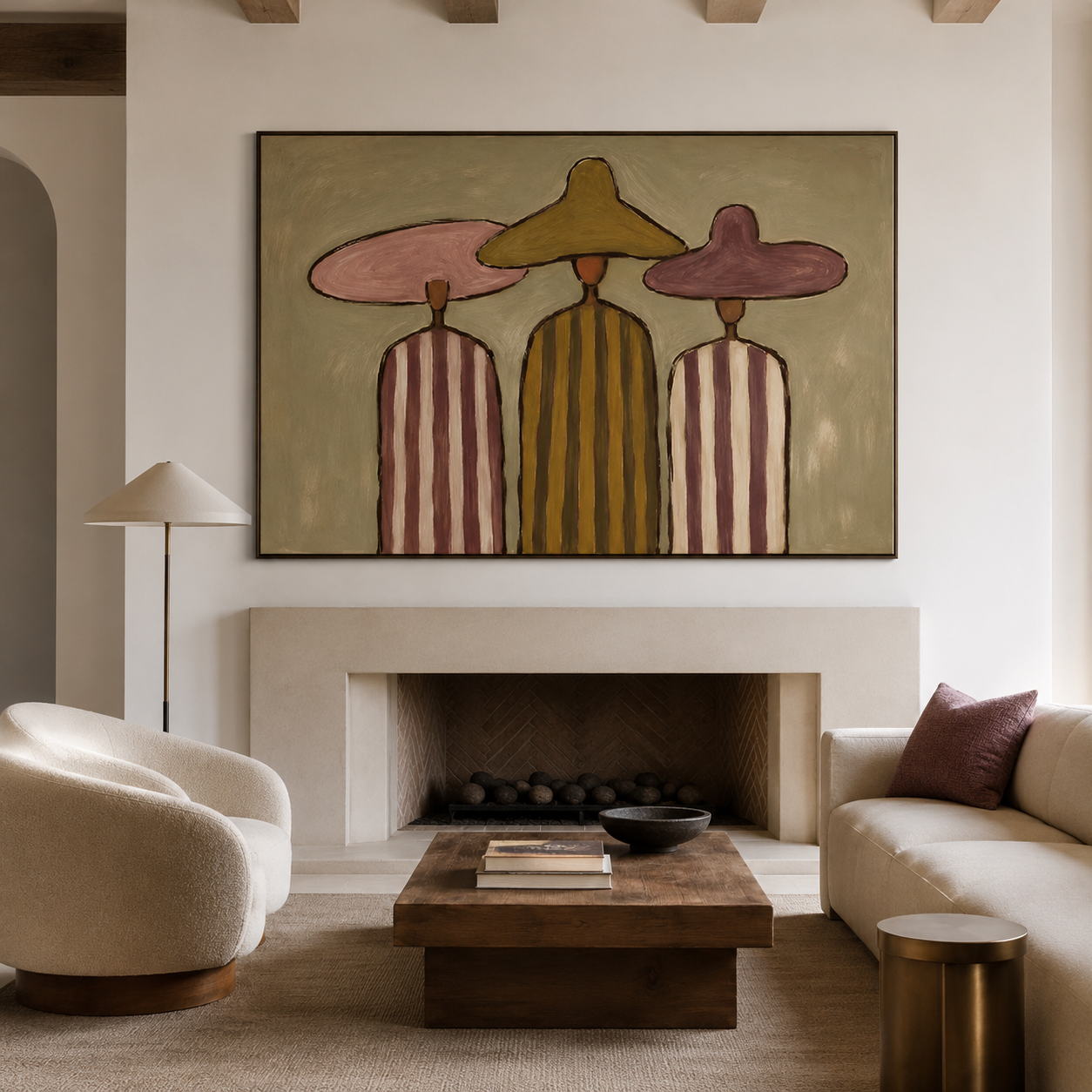 Quiet Assembly - Three Women in Wide Brim Hats Oil Painting