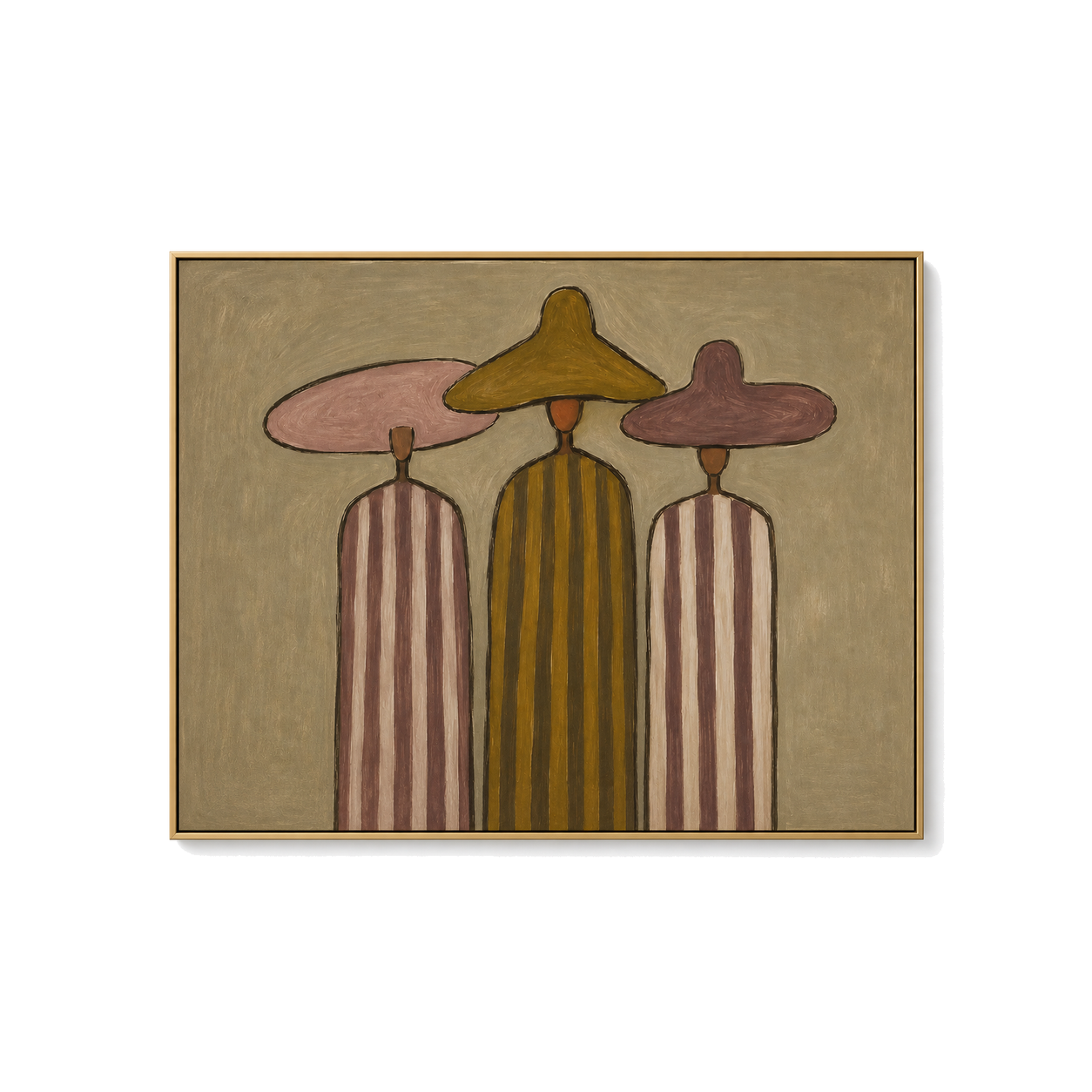 Quiet Assembly - Three Women in Wide Brim Hats Oil Painting