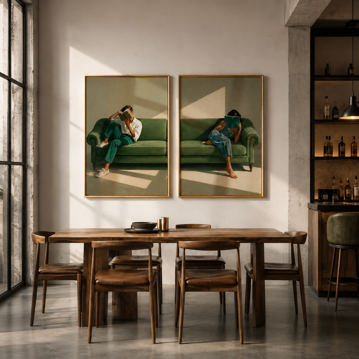 Parallel Chapters - Two Women Reading Diptych Oil Painting