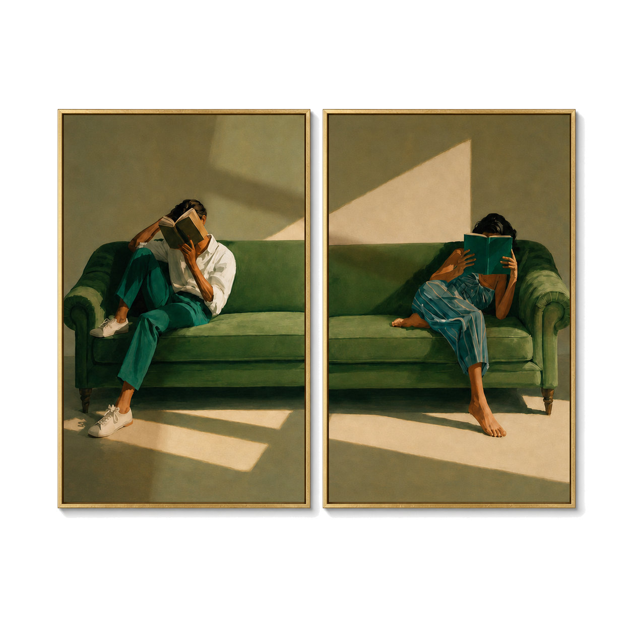 Parallel Chapters - Two Women Reading Diptych Oil Painting