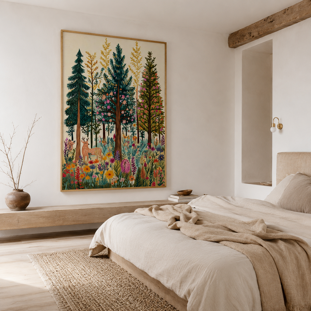 Wildflower Pine Forest Folk Art Canvas Wall Art