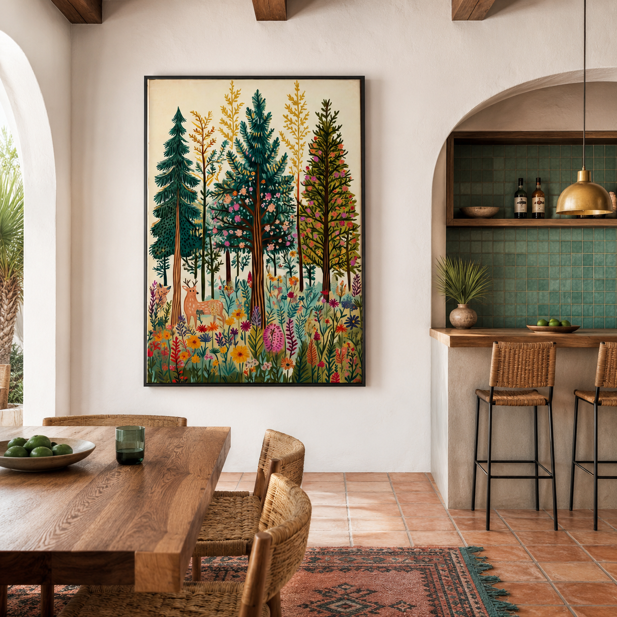 Wildflower Pine Forest Folk Art Canvas Wall Art