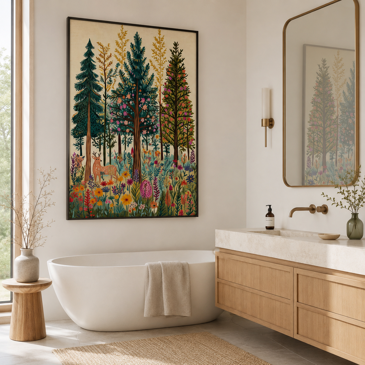 Wildflower Pine Forest Folk Art Canvas Wall Art